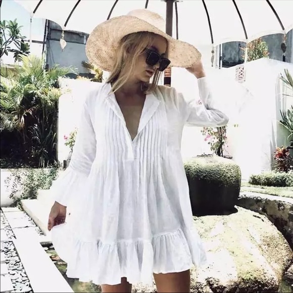 Other - NEW WHITE TUNIC SHIRT DRESS BEACH COVERUP
